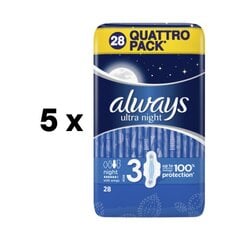 Terveyssiteet Always Ultra Night Quattro, 28 kpl. paketti 5 kpl. hinta ja tiedot | Tamponit ja terveyssiteet | hobbyhall.fi