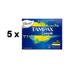 Tamponit TAMPAX Compak Regular, 16 kpl. paketti 5 kpl. hinta ja tiedot | Tampax Hajuvedet ja kosmetiikka | hobbyhall.fi