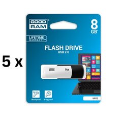 Muistitikku USB 2.0 GOODRAM UCO2 8GB, musta/valkoinen sp. paketti 5 kpl. hinta ja tiedot | Goodram Kovalevyt ja muistitikut | hobbyhall.fi