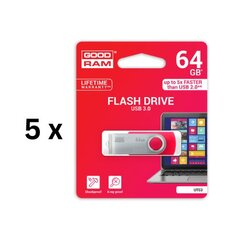 Muistitikku USB 3.0 GOODRAM UTS3 64GB, punainen sp. paketti 5 kpl. hinta ja tiedot | Goodram Tietokoneet ja pelaaminen | hobbyhall.fi