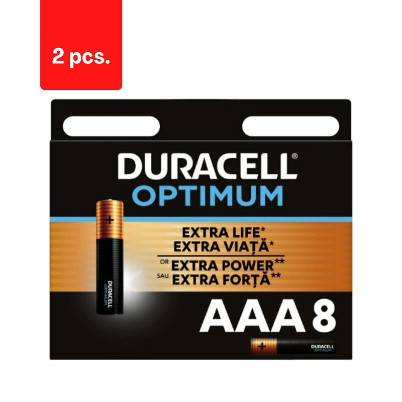 Paristot DURACELL Optimum, AAA, 8 kpl, pakkaus 2 kpl. hinta ja tiedot | Paristot | hobbyhall.fi