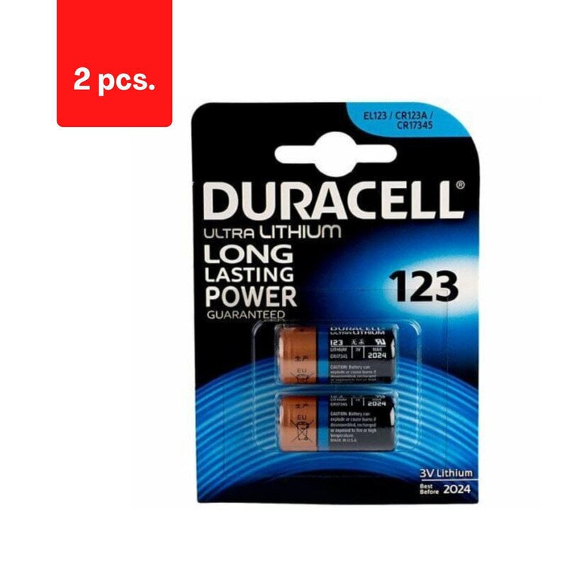 Paristot DURACELL Lithium 123, 2 kpl, pakkaus 2 kpl. hinta ja tiedot | Paristot | hobbyhall.fi