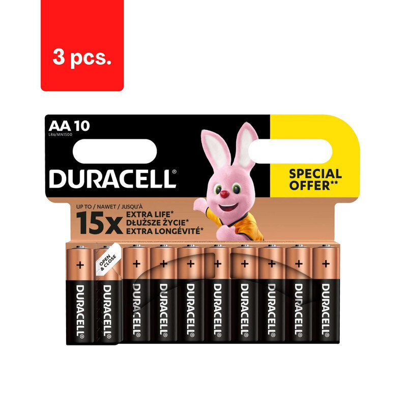 Paristot DURACELL AA, 10 kpl, pakkaus 3 kpl. hinta ja tiedot | Paristot | hobbyhall.fi