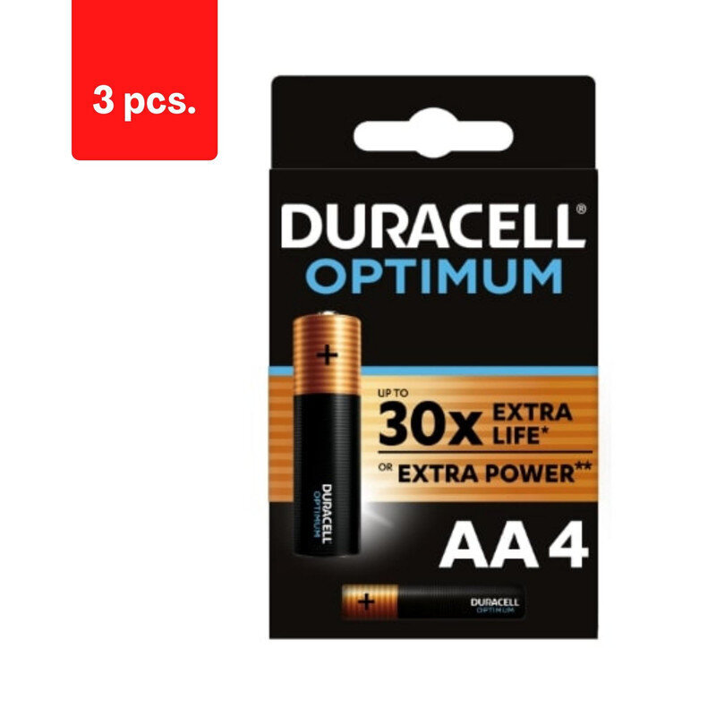 Paristot DURACELL Optimum, AA, 4 kpl, pakkaus 3 kpl. hinta ja tiedot | Paristot | hobbyhall.fi