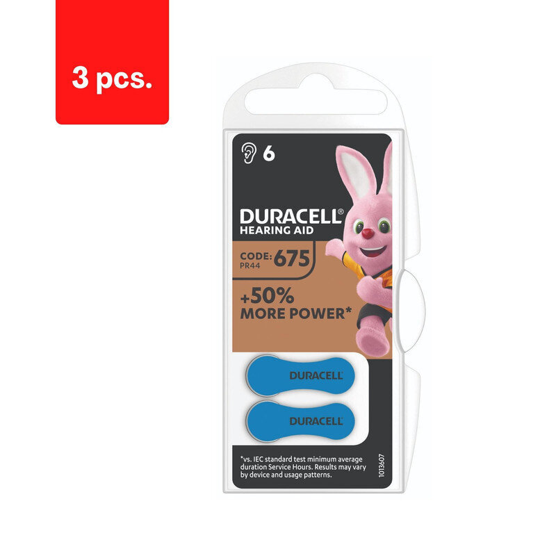 Kuulokojeen paristot DURACELL 675, 6 kpl, 3 kpl:n pakkaus. hinta ja tiedot | Paristot | hobbyhall.fi