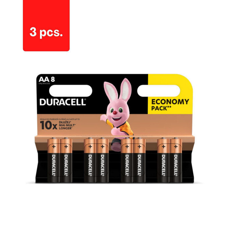 Paristot DURACELL AA, LR6, 8 kpl, pakkaus 3 kpl. hinta ja tiedot | Paristot | hobbyhall.fi