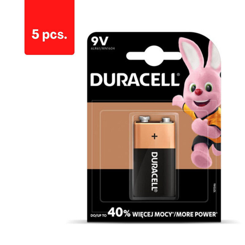 Paristot DURACELL 9V, LR61, 1kpl, pakkaus 5kpl. hinta ja tiedot | Paristot | hobbyhall.fi