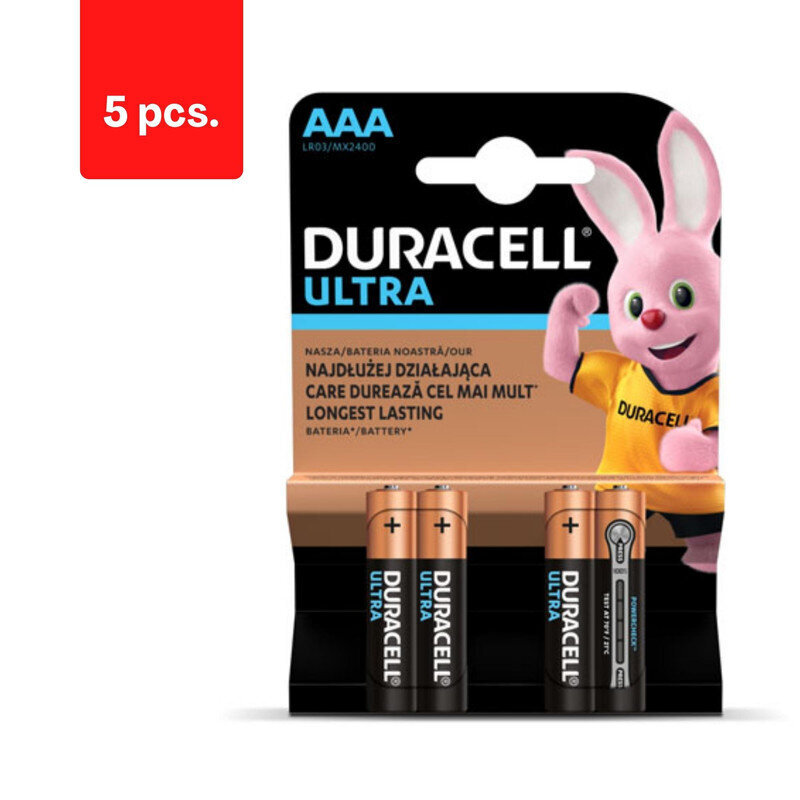 Paristot DURACELL Ultra AAA, 4 kpl, pakkaus 5 kpl. hinta ja tiedot | Paristot | hobbyhall.fi