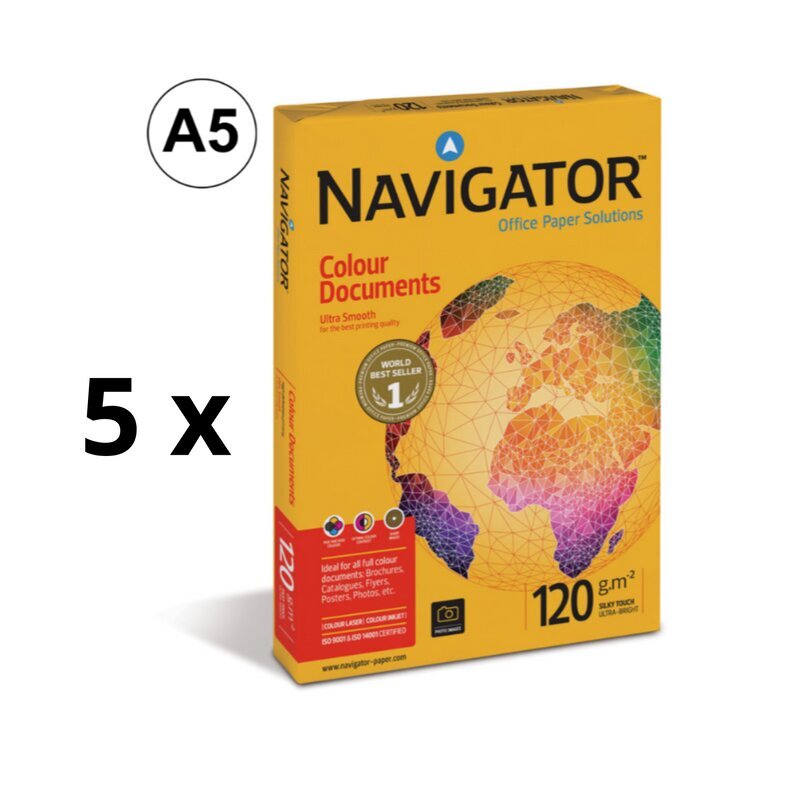 Toimistopaperi Navigator A5, 120 g/m2, 250 arkkia, 5 kpl hinta ja tiedot | Vihkot, muistikirjat ja paperit | hobbyhall.fi