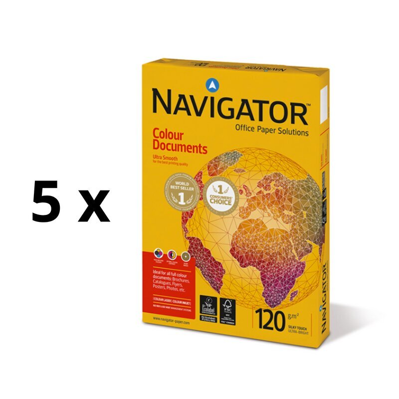 Toimistopaperi Navigator Color Documents, A4, 120 g/m2, 250 arkkia 5 kpl. hinta ja tiedot | Vihkot, muistikirjat ja paperit | hobbyhall.fi