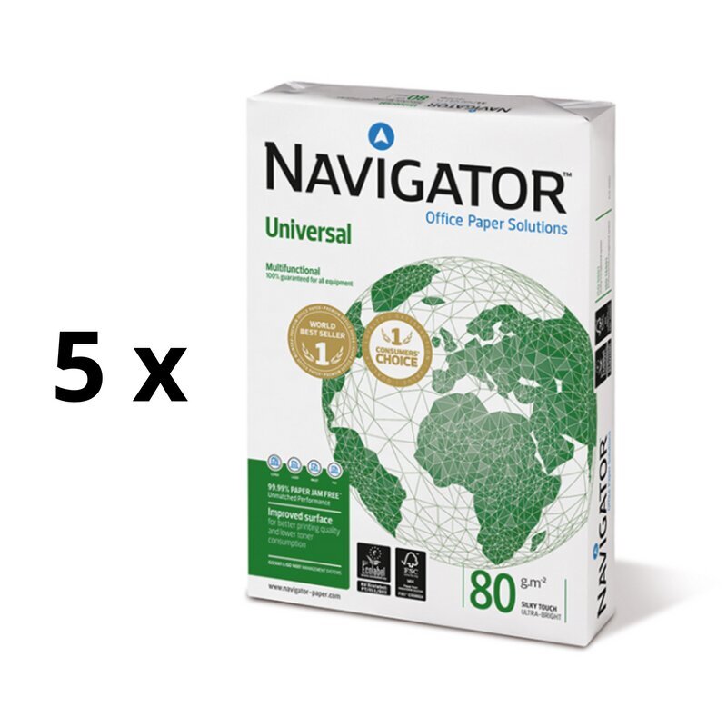 Toimistopaperi Navigator Universal, A4, 80 g/m2, 500 arkkia, 5 kpl hinta ja tiedot | Vihkot, muistikirjat ja paperit | hobbyhall.fi