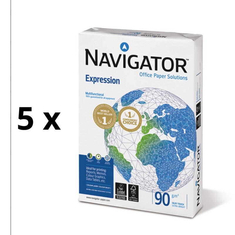 Toimistopaperi Navigator Expresion A4, 90 g/m2, 500 arkkia 5 kpl hinta ja tiedot | Vihkot, muistikirjat ja paperit | hobbyhall.fi