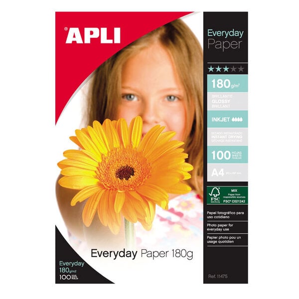 Valokuvapaperi Apli Everyday, A4, 180 g/m2, 100 arkkia