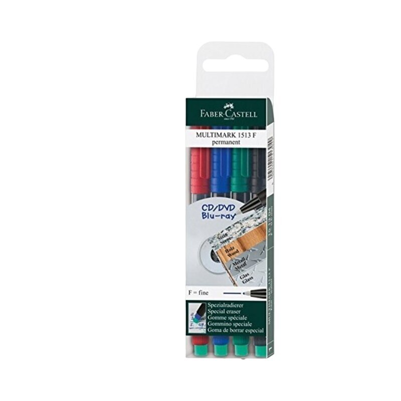 Pysyvä tussi CD/DVD-levyille Faber castell multimark F, 4 kpl. hinta ja tiedot | Kirjoitusvälineet | hobbyhall.fi