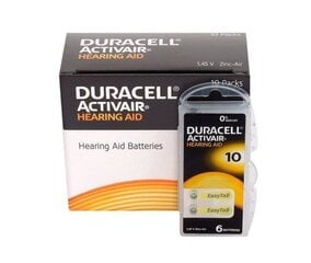 Paristot kuulokojeisiin Duracell ActivAir PR70 10, 60 kpl hinta ja tiedot | Paristot | hobbyhall.fi