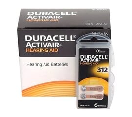 Paristot kuulokojeisiin Duracell ActivAir PR41 312, 60 kpl hinta ja tiedot | Duracell Kodin remontointi | hobbyhall.fi