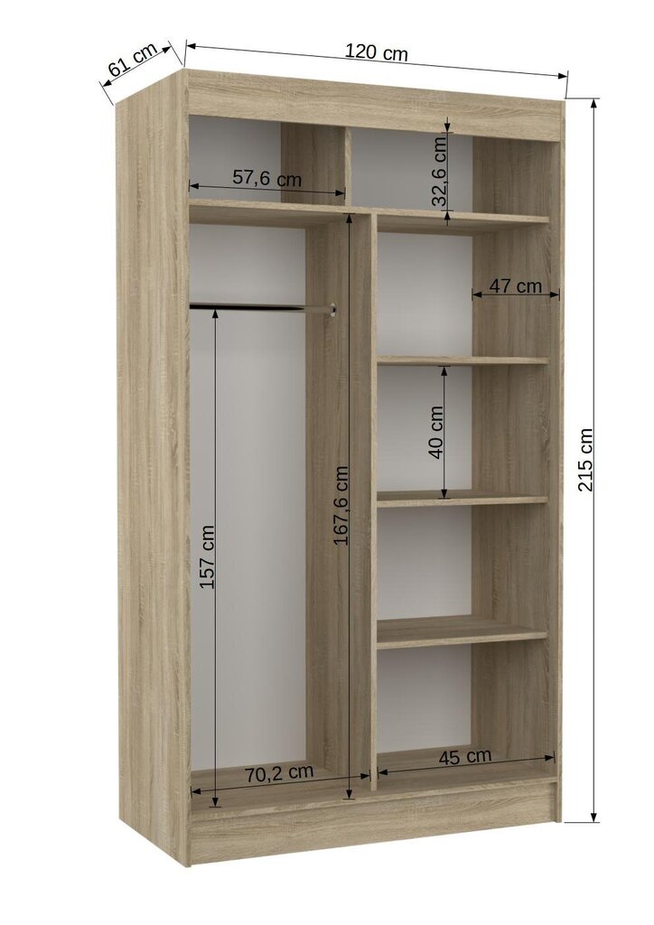 Vaatekaappi Adrk Furniture Toura 120 cm, ruskea/valkoinen hinta ja tiedot | Kaapit | hobbyhall.fi