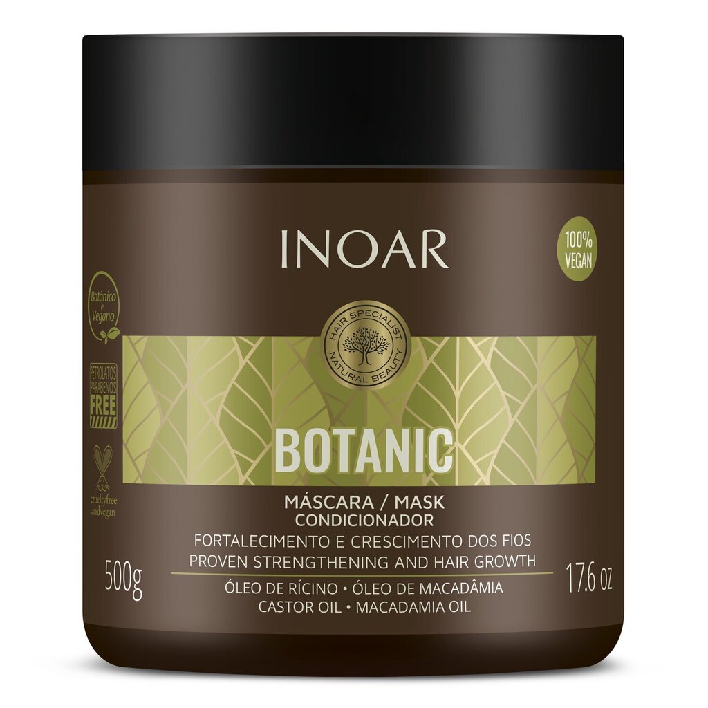 Hiuksia vahvistava naamio risiiniöljyllä INOAR Botanic Mask 500 g hinta ja tiedot | Naamiot, öljyt ja seerumit | hobbyhall.fi