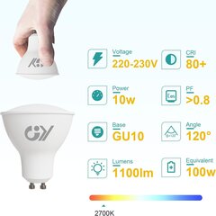 10W GY Lämmin valkoinen LED-lamppu 2700K 1100Lumen 12kpl hinta ja tiedot | Lamput | hobbyhall.fi