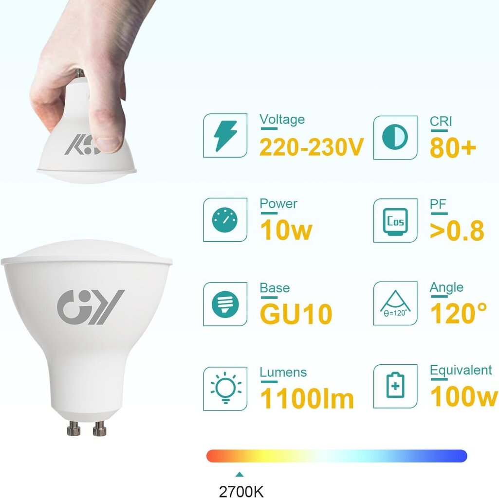 10W GY Lämmin valkoinen LED-lamppu 2700K 1100Lumen 12kpl hinta ja tiedot | Lamput | hobbyhall.fi