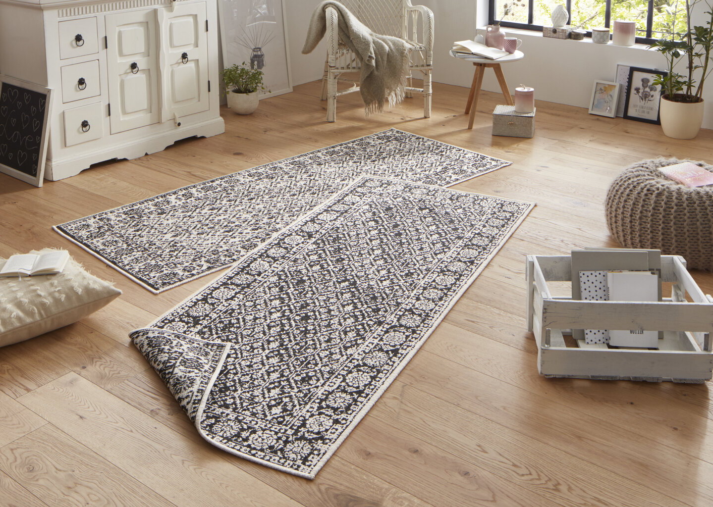 Northrugs matto Twin Curacao Black Cream, 80x350 cm hinta ja tiedot | Isot matot | hobbyhall.fi