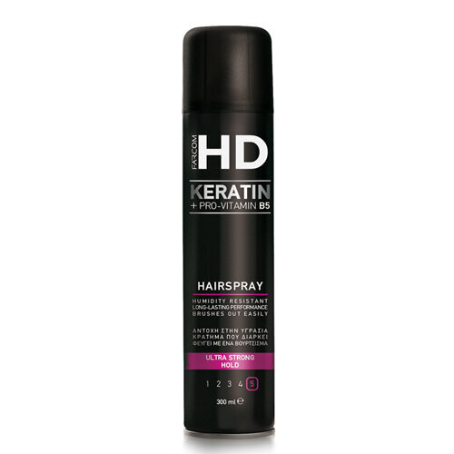 Erittäin vahvan pitoisuuden hiuslakka Farcom HD Keratin Ultra Strong Hold Hairspray (5) 300ml hinta ja tiedot | Kampaamotuotteet | hobbyhall.fi