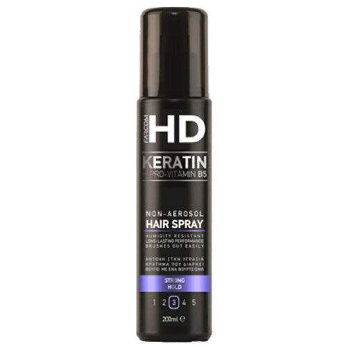 Vahvan pitoisuuden aerosoliton hiuslakka Farcom HD Keratin Strong Hold Hair spray (3) 200ml hinta ja tiedot | Kampaamotuotteet | hobbyhall.fi
