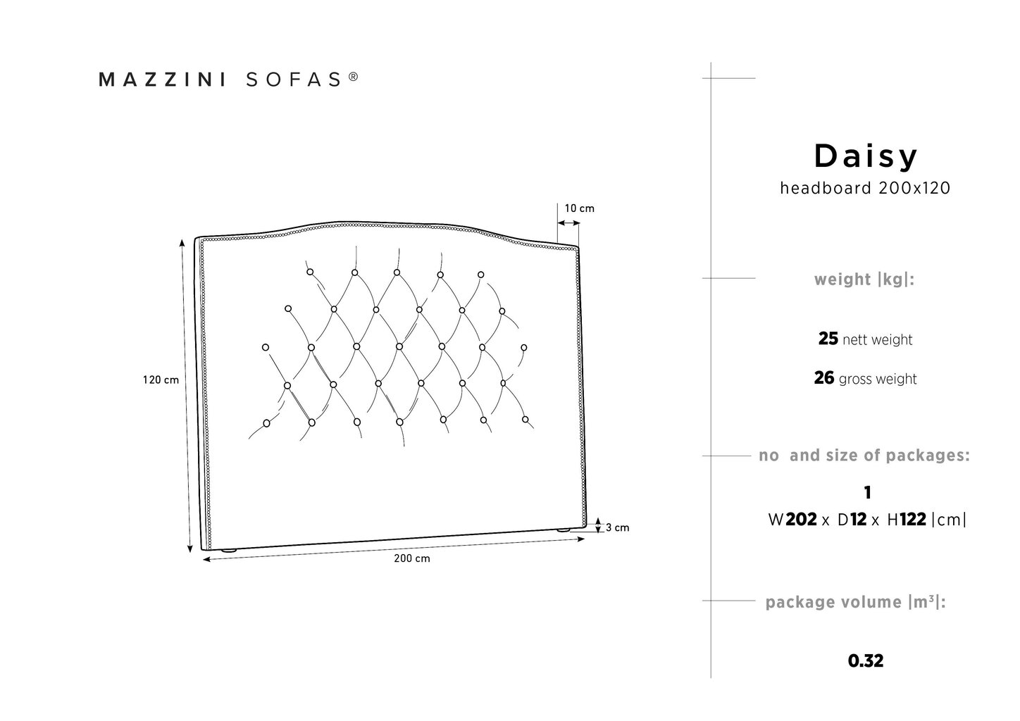 Mazzini Sofas Daisy -sängynpääty, 200 cm, musta hinta ja tiedot | Sängyt | hobbyhall.fi