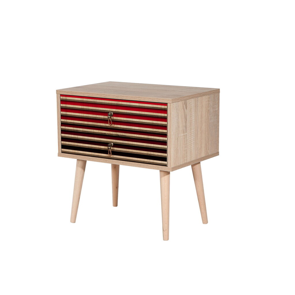 Yöpöytä Kalune Design 869, 61 cm, tammi/tummanpunainen hinta ja tiedot | Yöpöydät | hobbyhall.fi