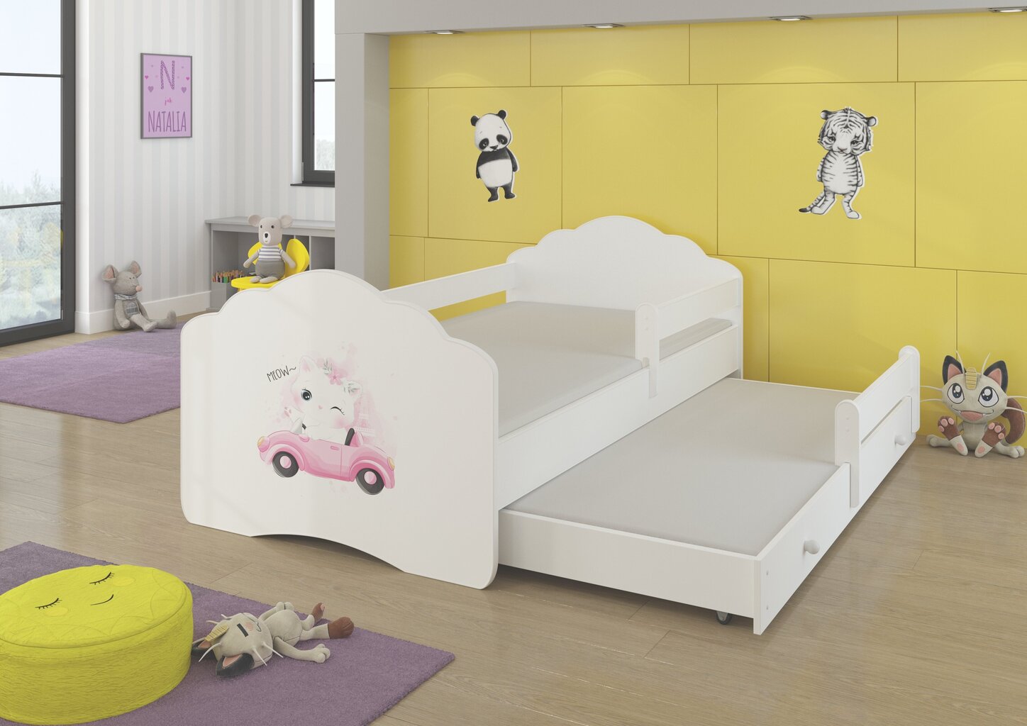 Lasten sänky Casimo II Barrier Cat in a Car 160 x 80cm + patja hinta ja tiedot | Lastensängyt | hobbyhall.fi