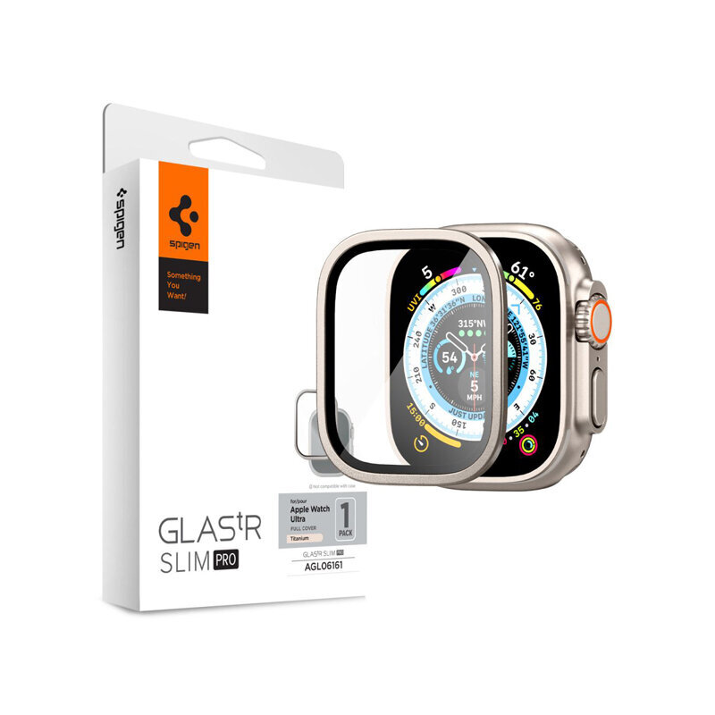 Näytönsuoja kehyksellä Spigen Glass.tR Slim Pro - Apple Watch Ultra 49 mm, titanium hinta ja tiedot | Älykellojen ja aktiivisuusrannekkeiden lisätarvikkeet | hobbyhall.fi