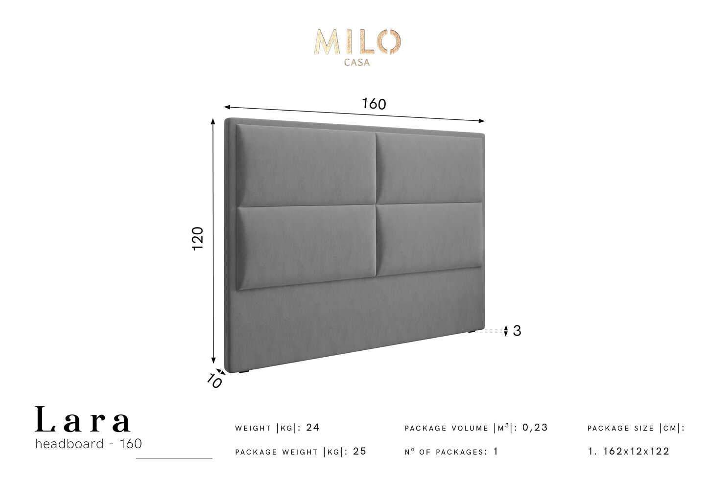 Milo Casa Lara -sängynpääty, 160 cm, musta hinta ja tiedot | Sängyt | hobbyhall.fi