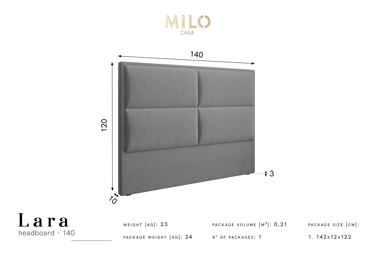 Milo Casa Lara -sängynpääty, 140 cm, musta hinta ja tiedot | Sängyt | hobbyhall.fi