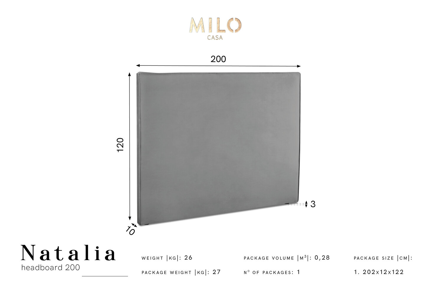 Milo Casa Natalia -sängynpääty, 200 cm, sininen hinta ja tiedot | Sängyt | hobbyhall.fi