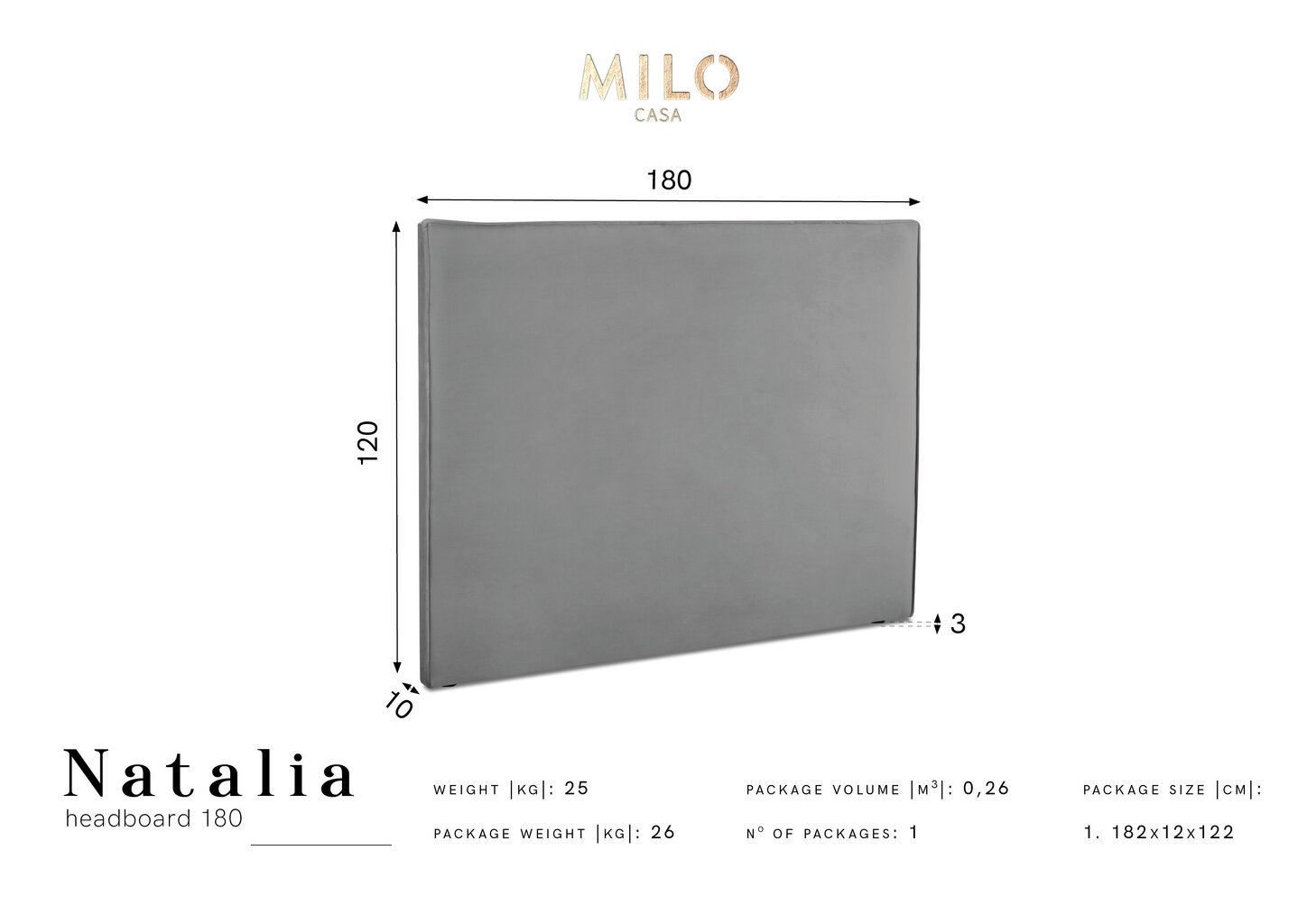 Milo Casa Natalia -sängynpääty, 180 cm, kerma hinta ja tiedot | Sängyt | hobbyhall.fi