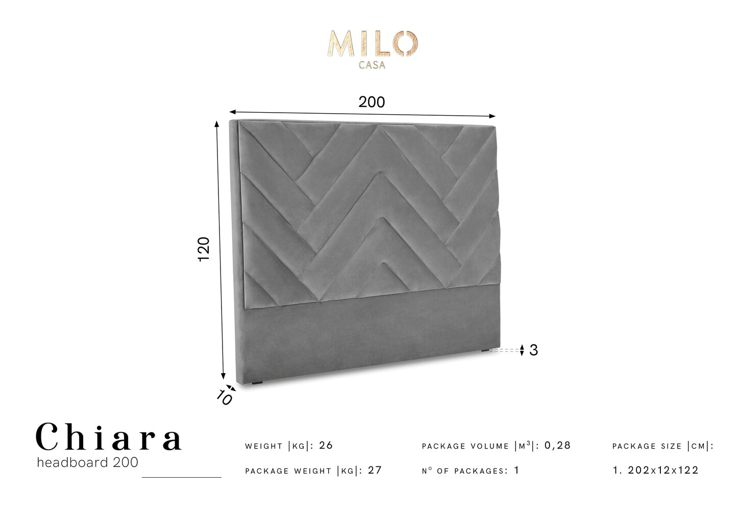 Milo Casa Chiara -sängynpääty, 200 cm, vaaleansininen hinta ja tiedot | Sängyt | hobbyhall.fi