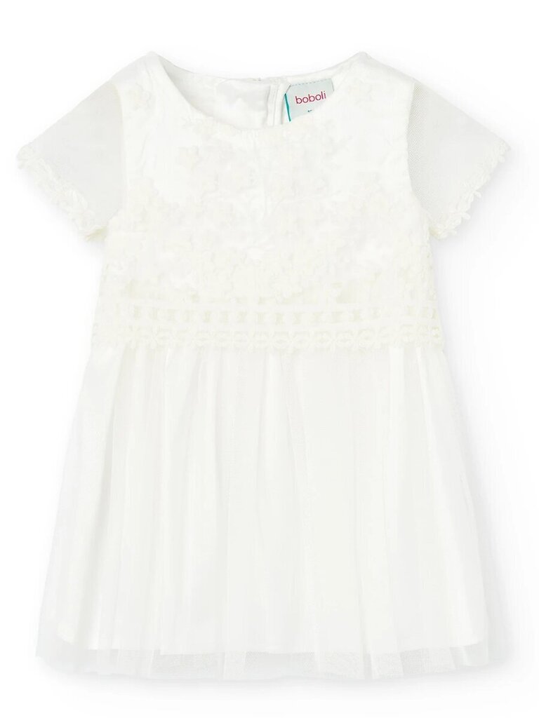 BOBOLI Embroidered Flowers Off White 520237375 -mekko hinta ja tiedot | Tyttöjen mekot | hobbyhall.fi