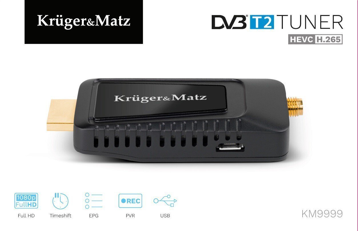 Kruger Matz mini Tuner DVB-T2 H.265 HEVC KM9999 hinta ja tiedot | TV-virittimet | hobbyhall.fi