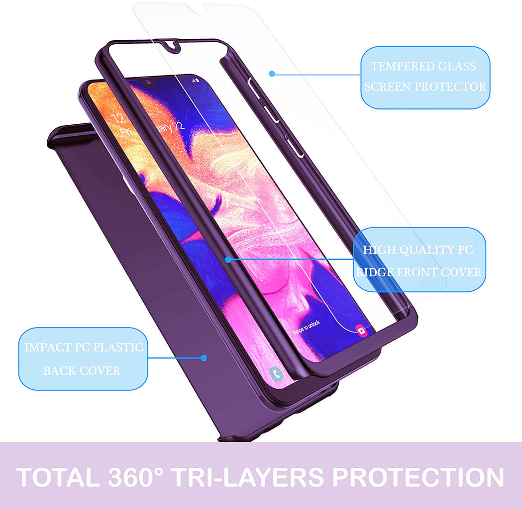 Samsung Galaxy S20 (6,2″) 360° suojakuori + Kaareva näytönsuoja – Violetti hinta ja tiedot | Puhelimen kuoret ja kotelot | hobbyhall.fi