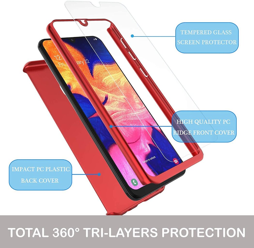Samsung Galaxy A51 (6,5″) 360° suojakuori + Kaareva näytönsuoja – Punainen hinta ja tiedot | Puhelimen kuoret ja kotelot | hobbyhall.fi