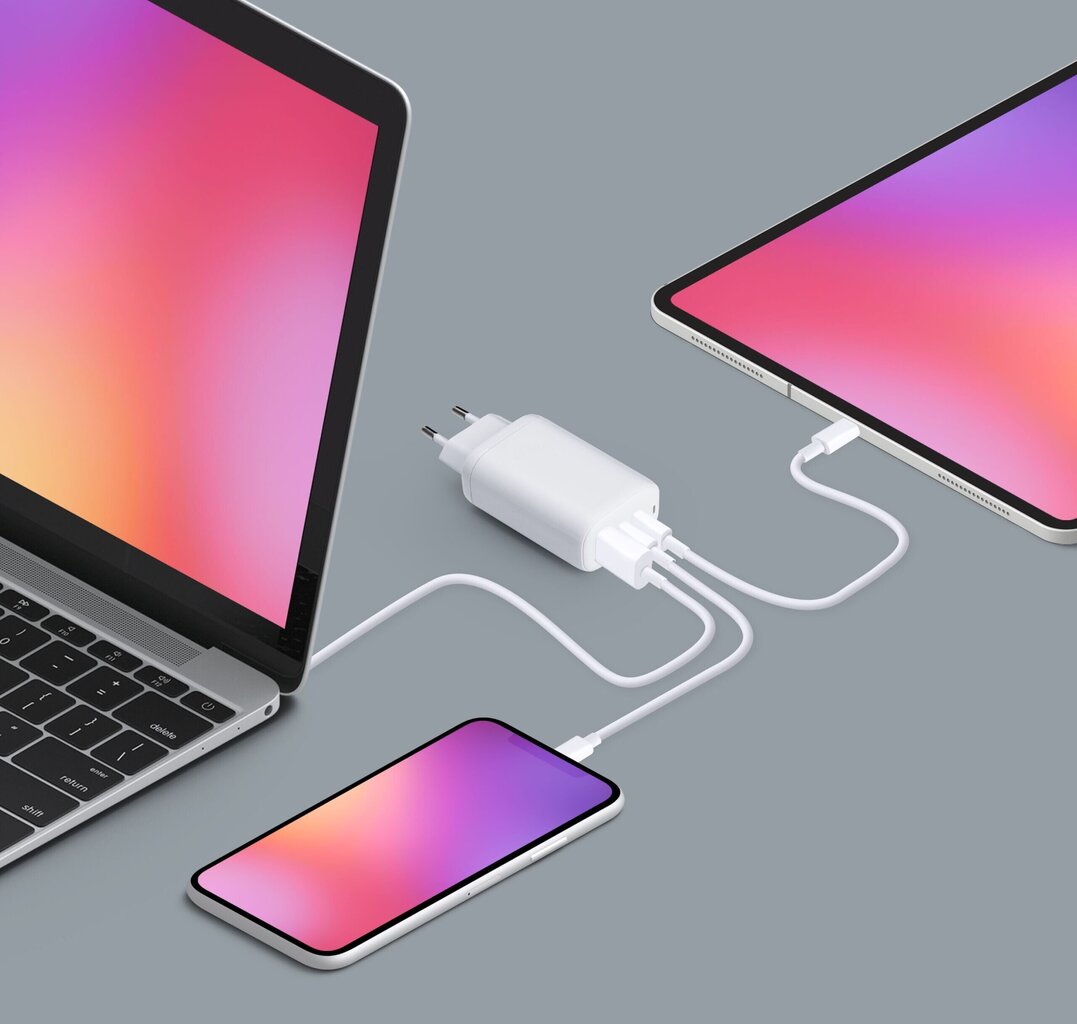 Forcell 65W seinälaturi USB ja 2x USB-C hinta ja tiedot | Puhelimen laturit | hobbyhall.fi