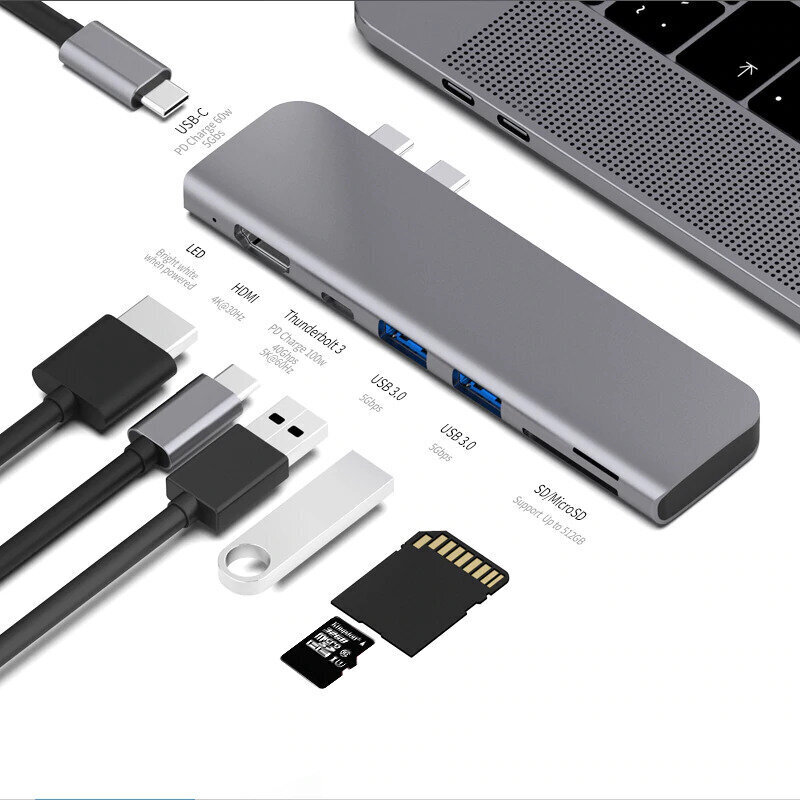 HUB Slim USB-C MultiPort hubi 7 in 1 (tähtiharmaa) hinta ja tiedot | Adapterit | hobbyhall.fi