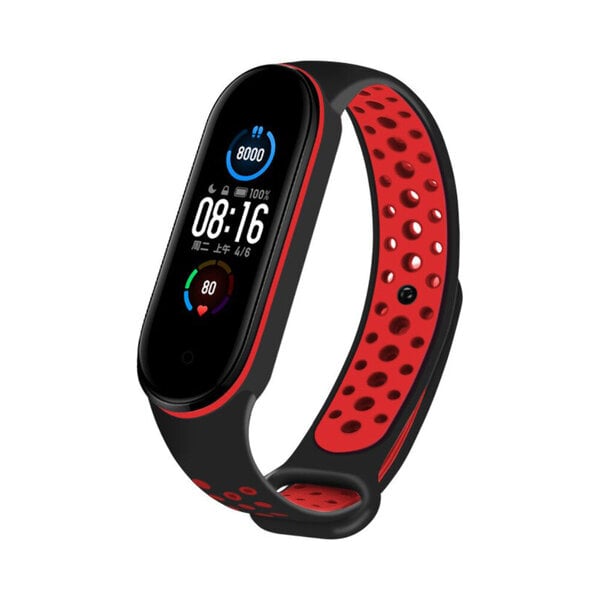 Xiaomi Mi Band 5/6 Sport Urheilullinen silikonihihna – Musta/Punainen