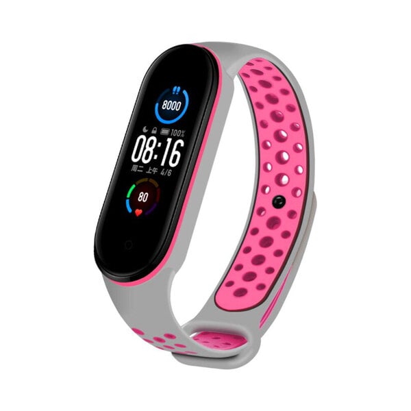 Xiaomi Mi Band 5/6 Sport Urheilullinen silikonihihna – Harmaa/Pinkki