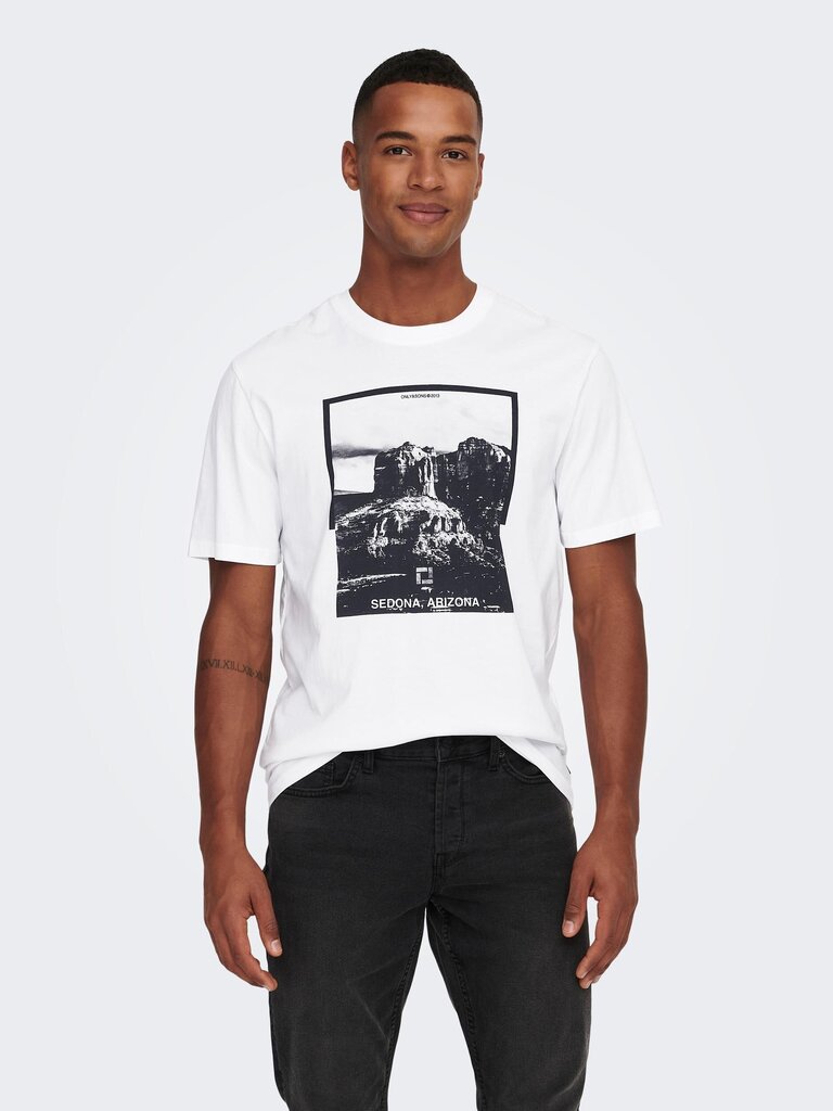 ONLY & SONS miesten t-paita 22025271*02, valkoinen hinta ja tiedot | Miesten T-paidat | hobbyhall.fi