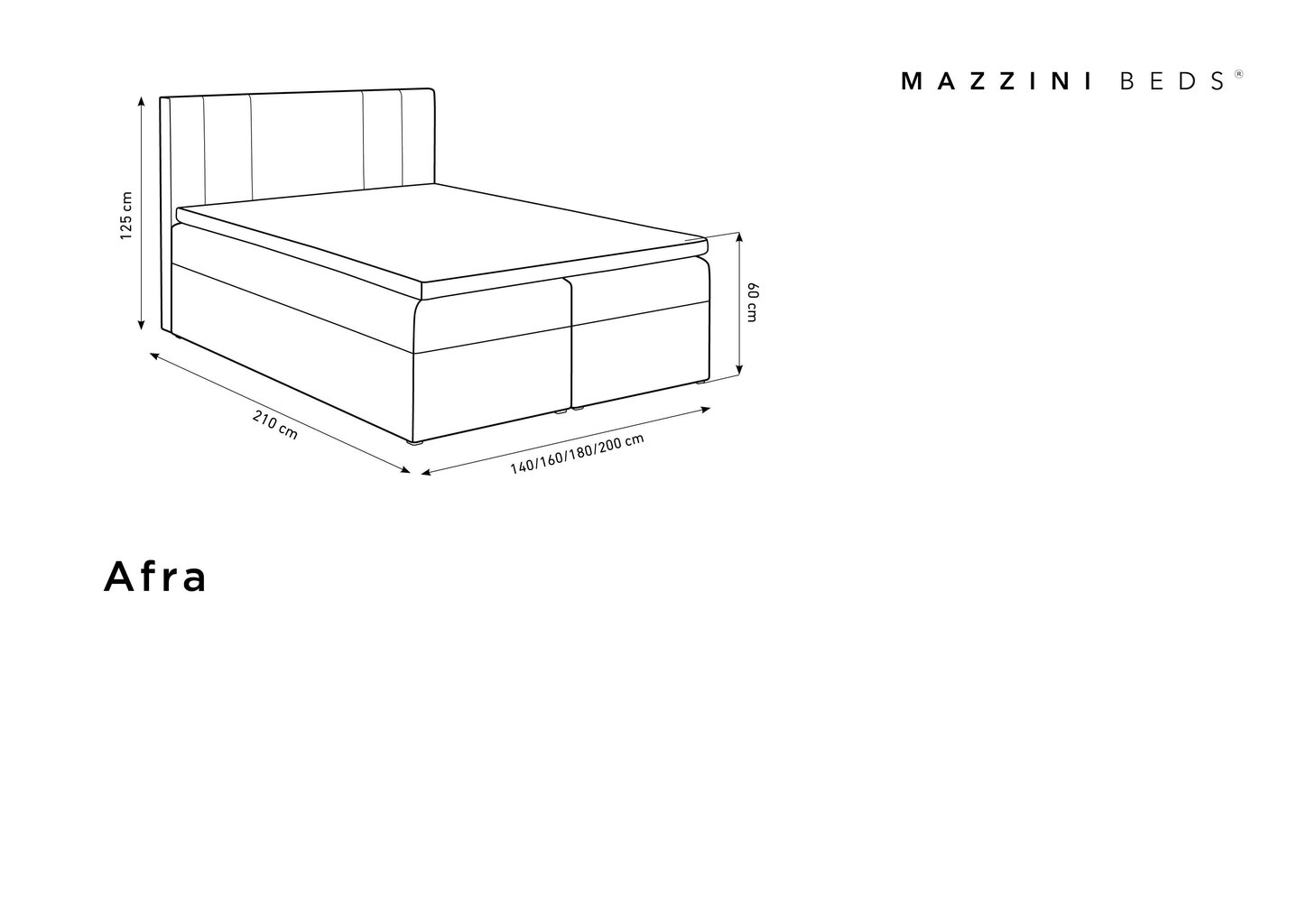 Mazzini sofas Afra -sänkypaketti, 180 x 200 cm, harmaa hinta ja tiedot | Sängyt | hobbyhall.fi