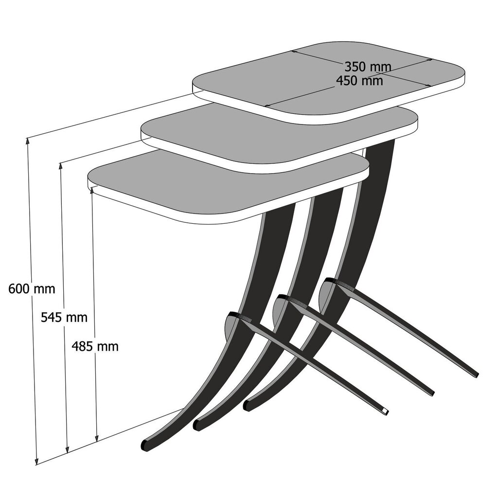 3 sohvapöydän setti Kalune Design 845, musta hinta ja tiedot | Sohvapöydät | hobbyhall.fi