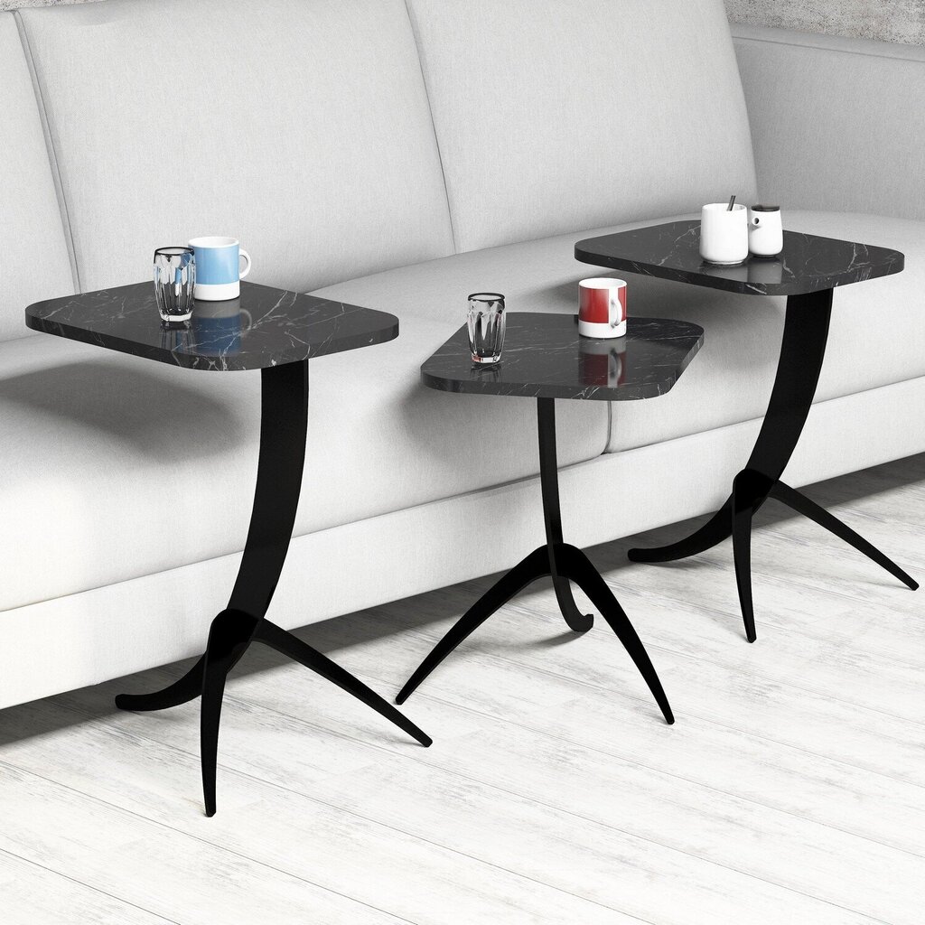 3 sohvapöydän setti Kalune Design 845, musta hinta ja tiedot | Sohvapöydät | hobbyhall.fi