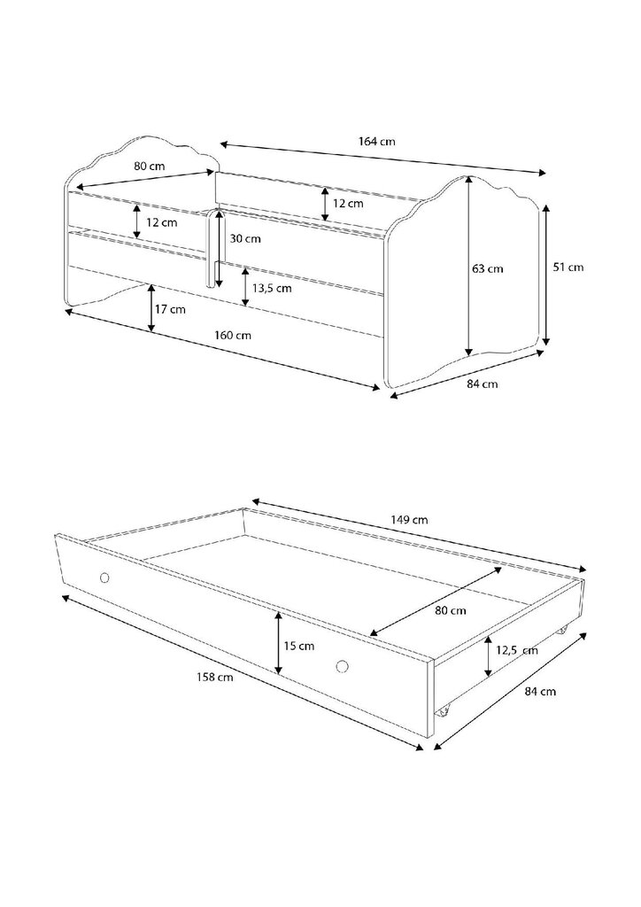 Lastensänky Casimo II Barrier Princess Black 160 x 80 cm + patja hinta ja tiedot | Lastensängyt | hobbyhall.fi