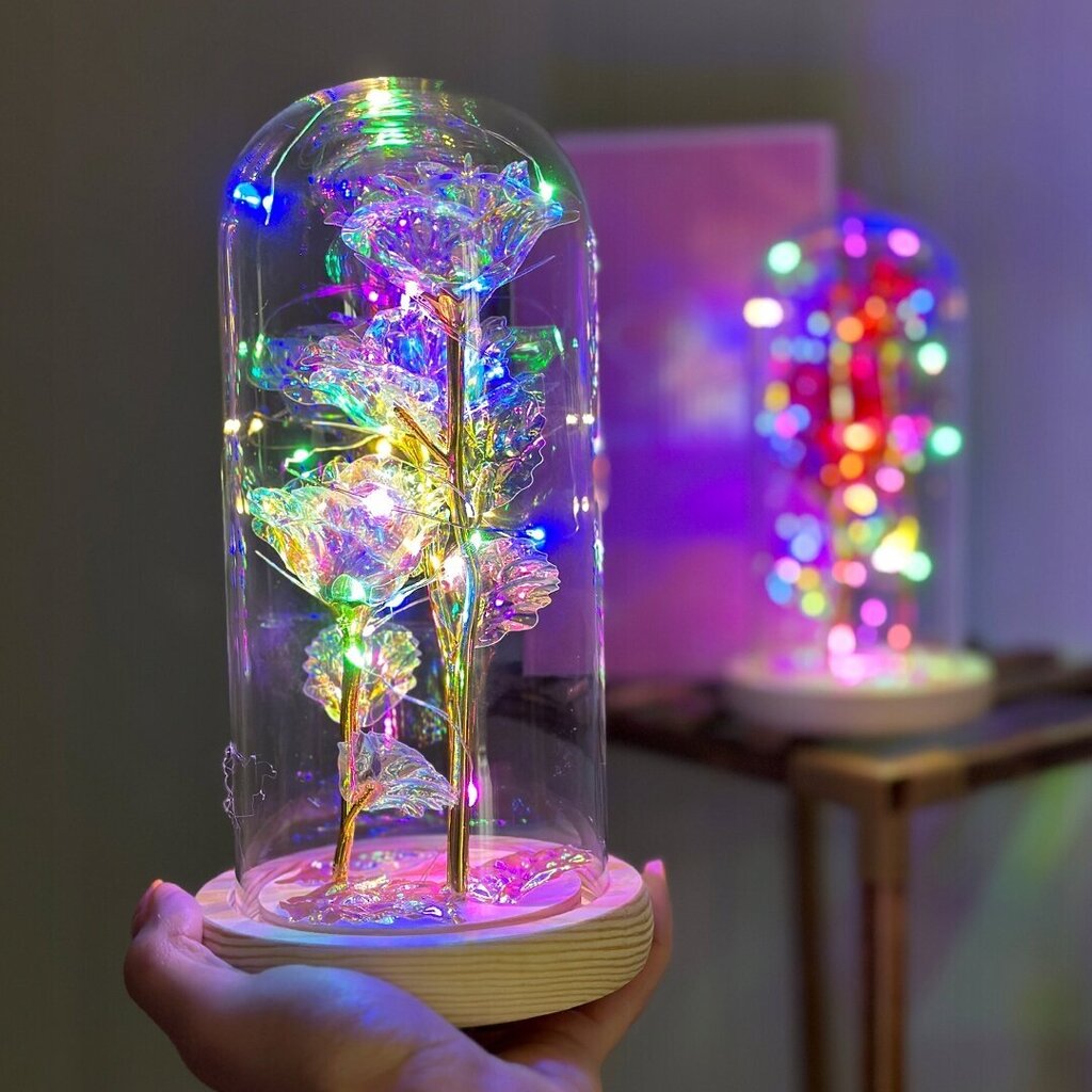 Ikuinen kristalliruusu 21 cm LED-polttimossa + lahjapakkaus hinta ja tiedot | Kestoruusut | hobbyhall.fi